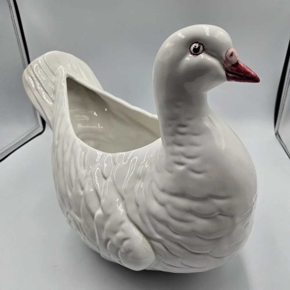 MCM Italian Centerpiece Planter‎ White Goose Duck Swan Gump's Rare VTG Cottageco
